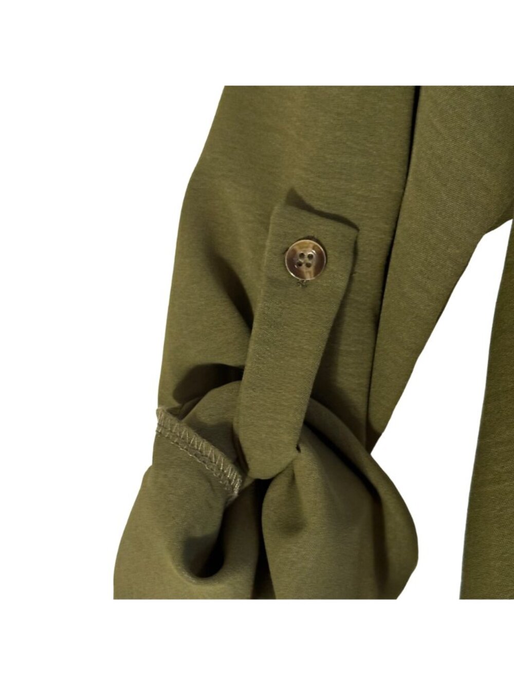 Lola Blooms Boutique Olive Green Long Roll Up Sleeve Button-Up Blouse SZ L NWT - Picture 6 of 12